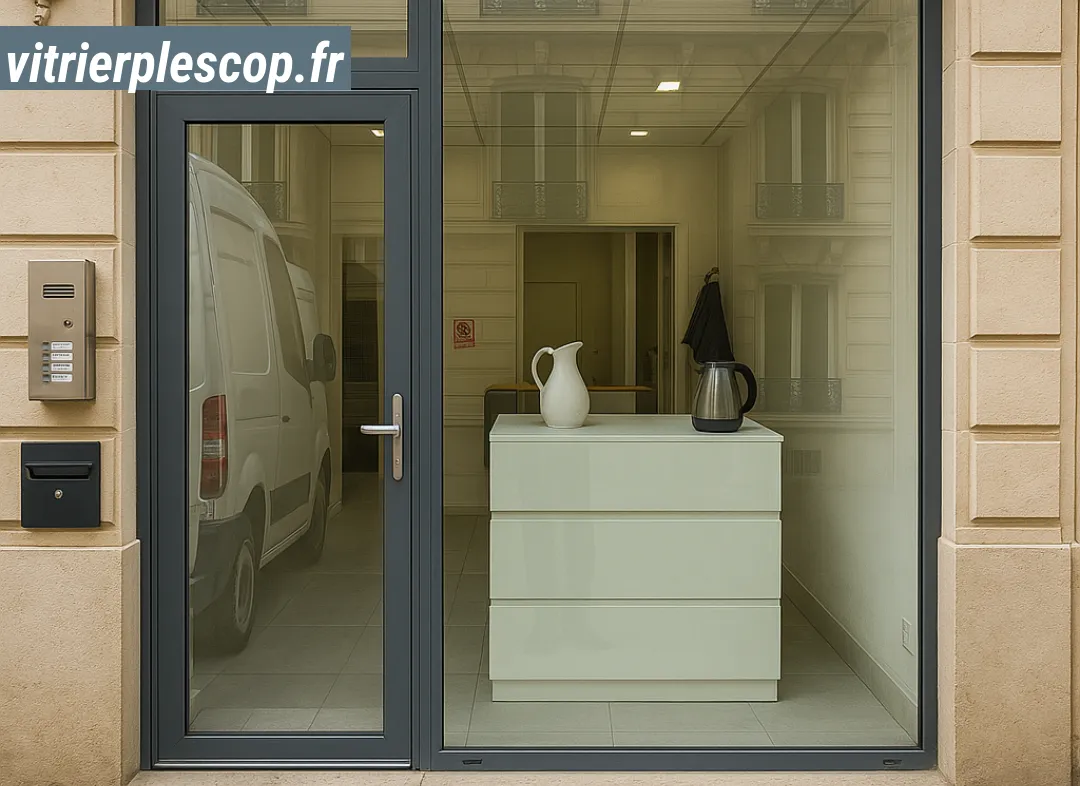 Façade vitrine de magasin en aluminium sur mesure à Plescop